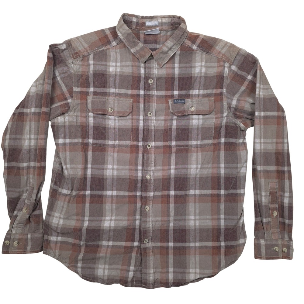 Columbia Men's Plaid Long Sleeve Button Shirt Regular Fit Ribbed Flannel Size L